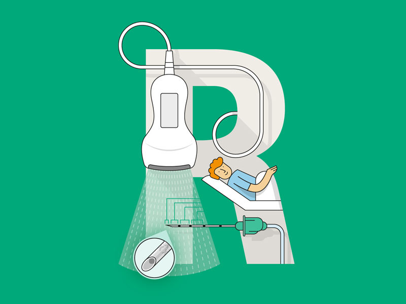 Uma letra R formada por vários dispositivos médicos