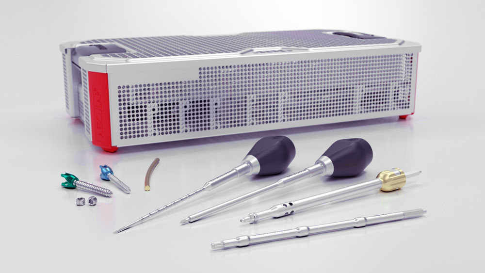 Bandeja e instrumentos complexos para cirurgia da coluna Ennovate®