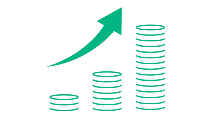 Um ícone de dinheiro com uma seta para cima, simbolizando crescimento financeiro