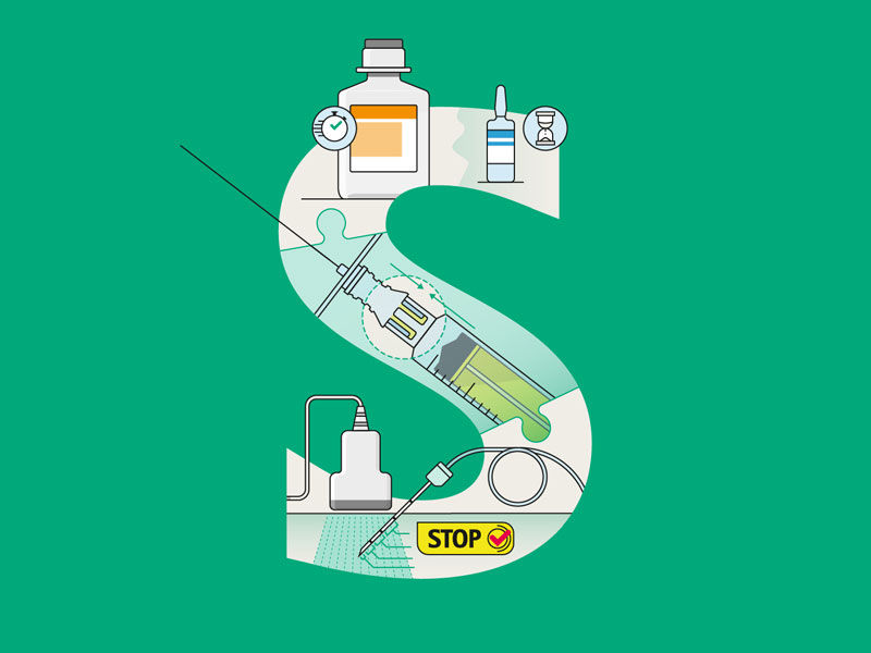 Uma letra S formada por vários dispositivos médicos
