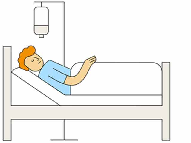 Gráfico - paciente deitado na cama com o soro de medicamentos