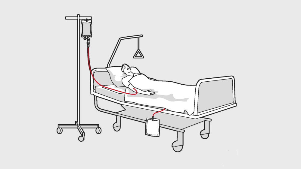 ilustração de pessoa em leito hospitalar recebendo uma infusão