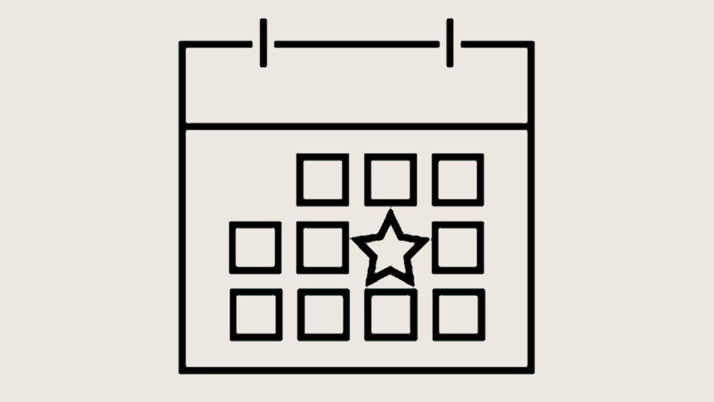 O ícone mostra um calendário com uma grade de quadrados representando dias individuais. Um dos quadrados — localizado na fileira do meio — contém uma estrela